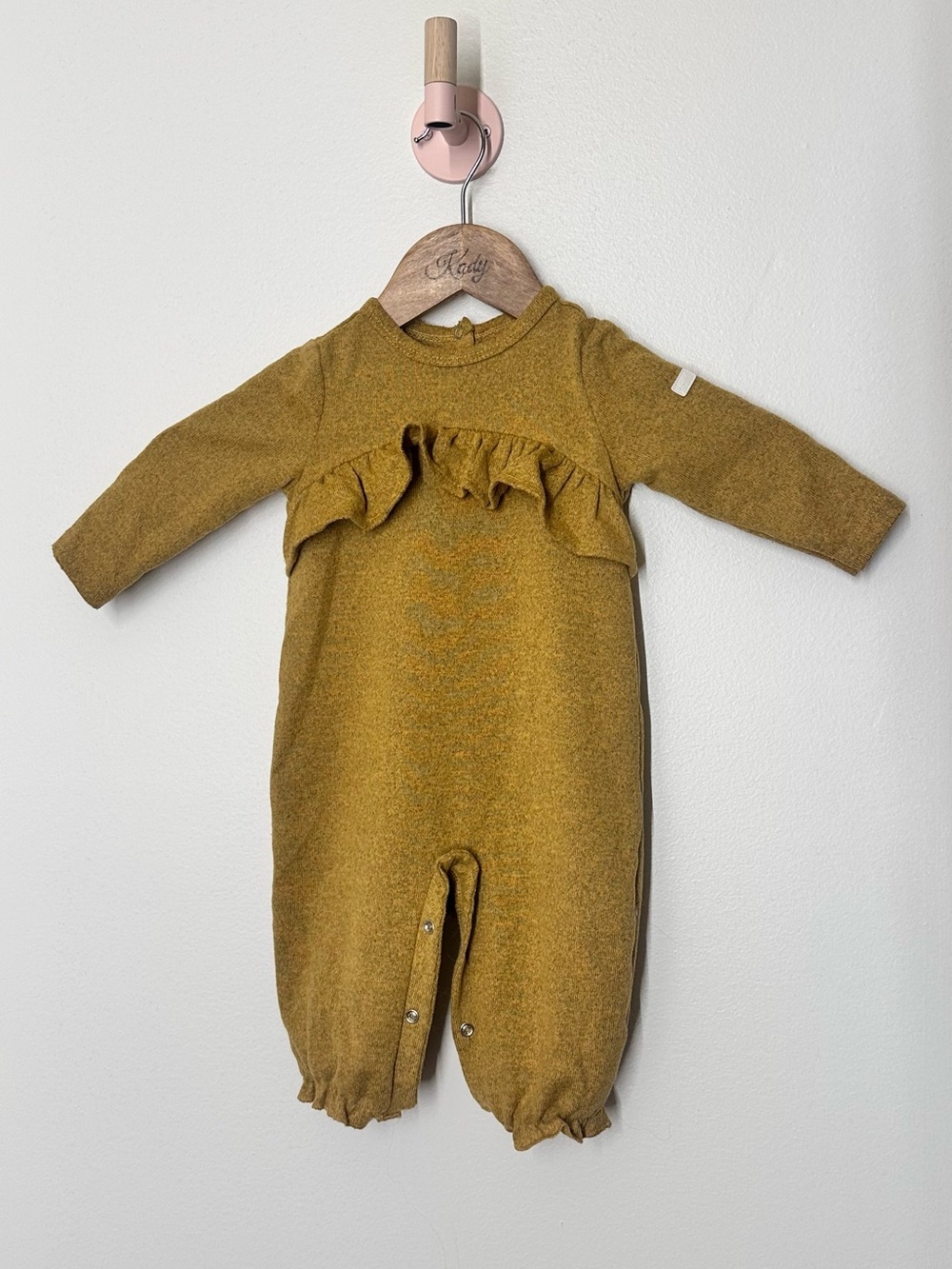 7 For All Mankind Baby Mustard Ruffle Footie One Piece 3-6 Months EUC
